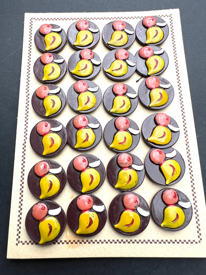 6 or 24 Charming Vintage Italian Hand Painted DUCK Buttons - 2cm wide