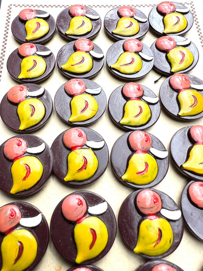 6 or 24 Charming Vintage Italian Hand Painted DUCK Buttons - 2cm wide