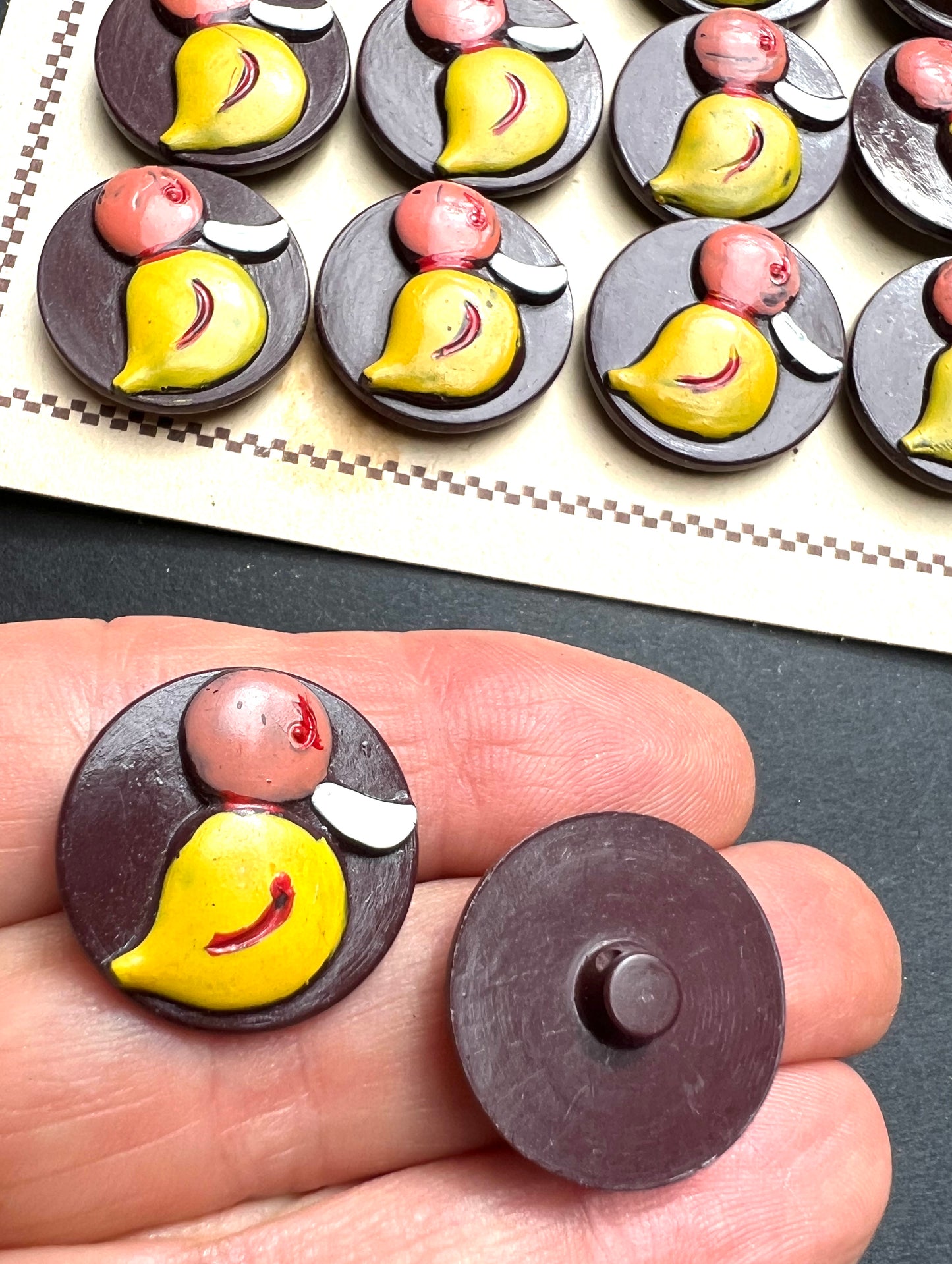 6 or 24 Charming Vintage Italian Hand Painted DUCK Buttons - 2cm wide