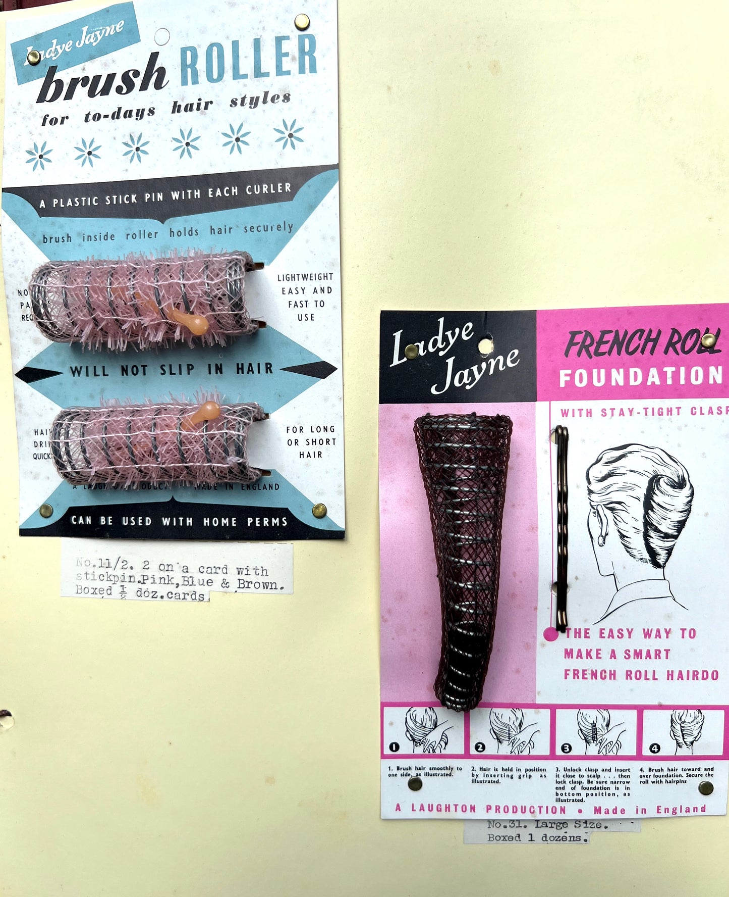 Fantastic 1940s Salesman's File of 10 Hair Clip and Roller Cards incl. Loose Wave Clips