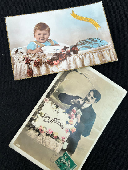 2 French St Nicholas Christmas Postcards