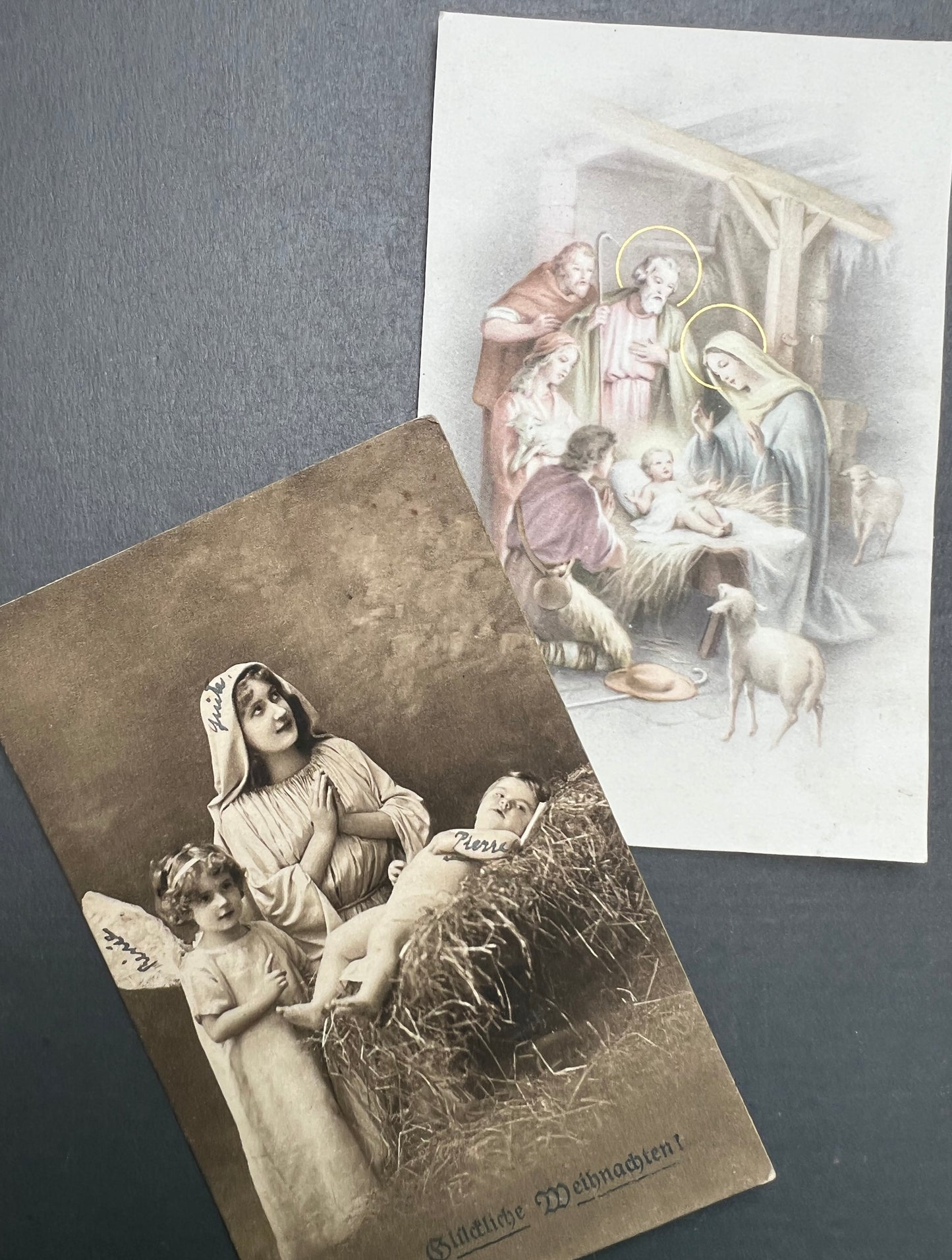 2  French Nativity Scene Christmas Postcards