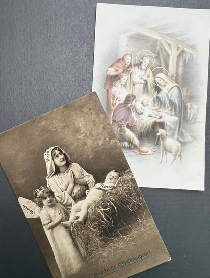 2  French Nativity Scene Christmas Postcards