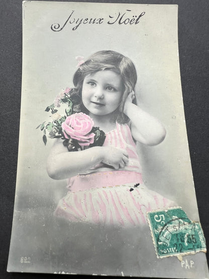 2 Pretty 1900s French Postcard ..Mistletoe & Happy Christmas