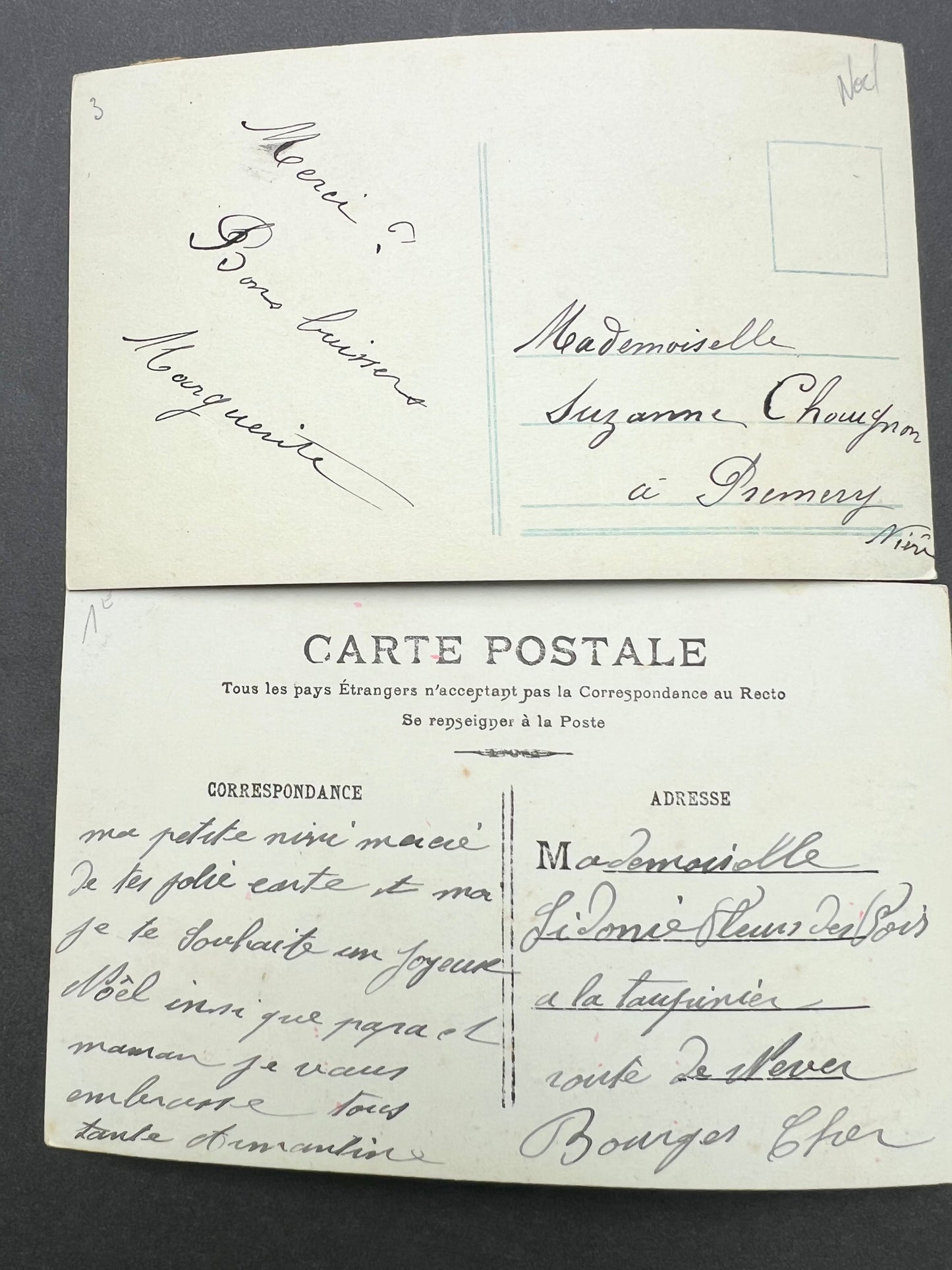 2 Pretty 1900s French Postcard ..Mistletoe & Happy Christmas