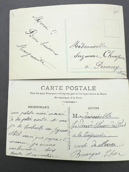 2 Pretty 1900s French Postcard ..Mistletoe & Happy Christmas