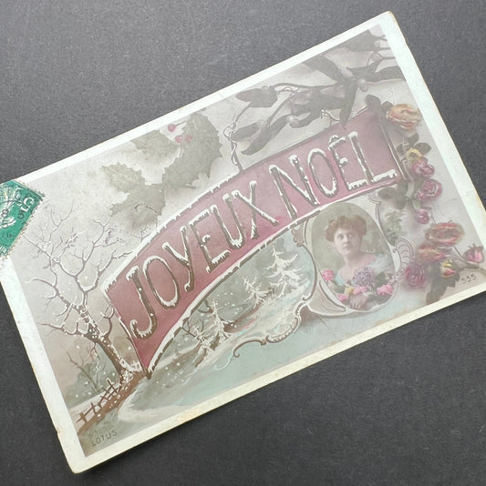 A Wistful Joyeux Noel 1900s French Christmas Postcard