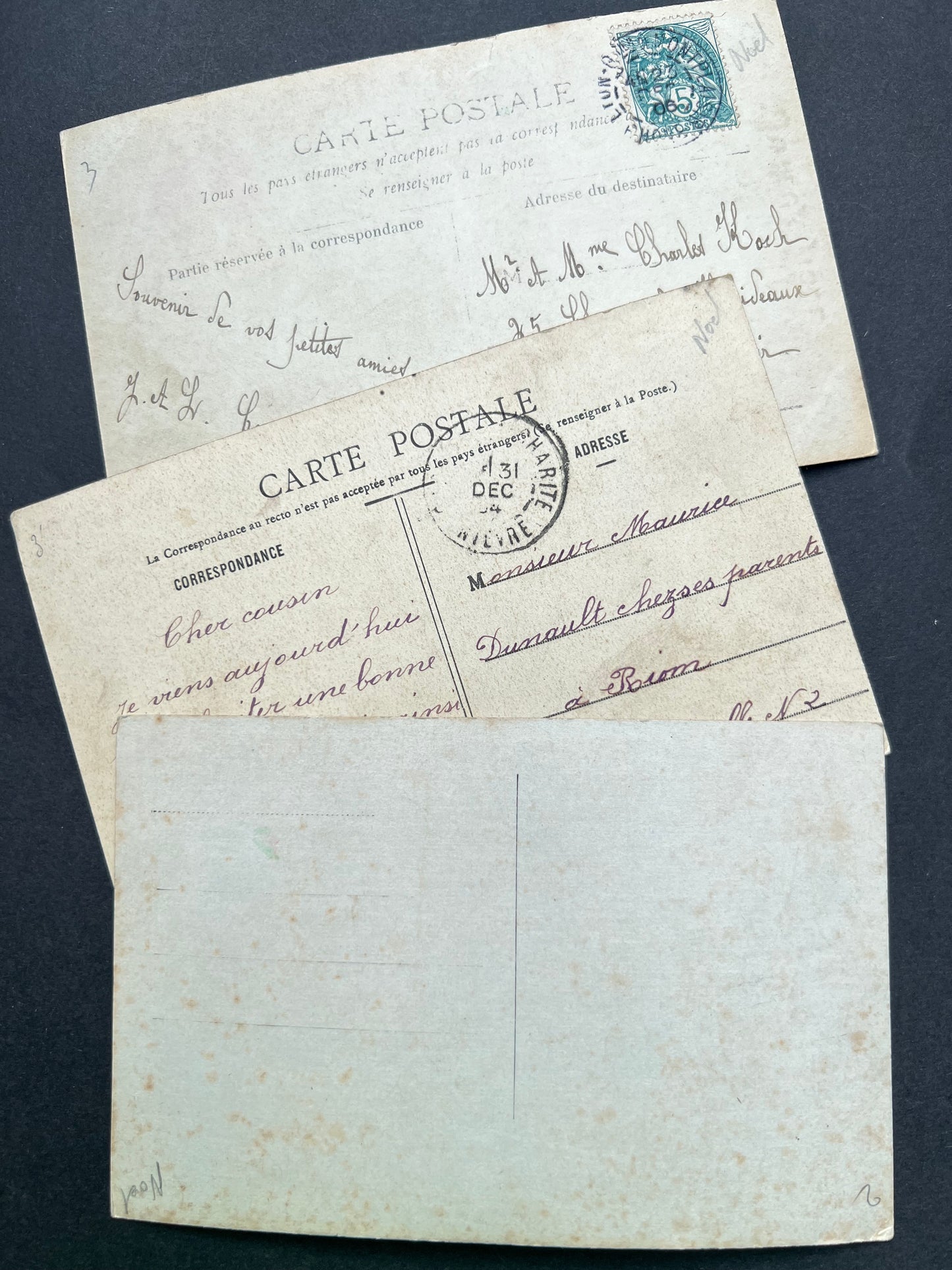 Cuddling The Christmas Clogs - 3 French 1900s Christmas Postcards