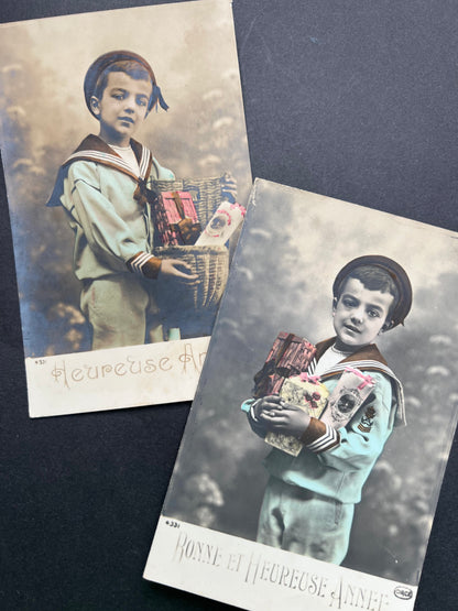 2 Little French Sailor Suited Boys with Armfuls of Presents..