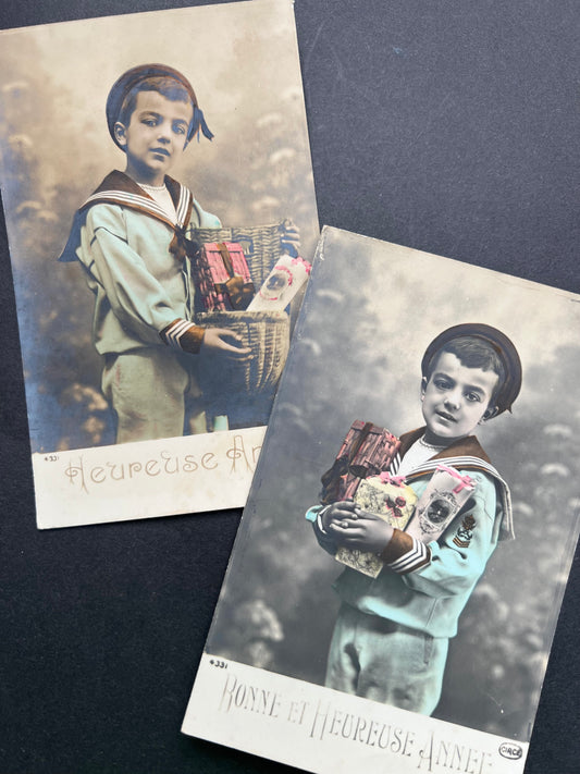 2 Little French Sailor Suited Boys with Armfuls of Presents..