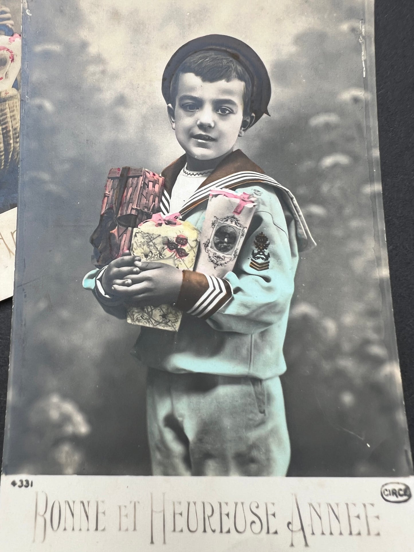 2 Little French Sailor Suited Boys with Armfuls of Presents..