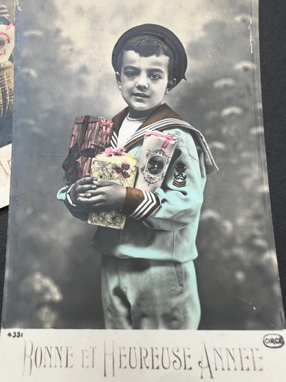 2 Little French Sailor Suited Boys with Armfuls of Presents..