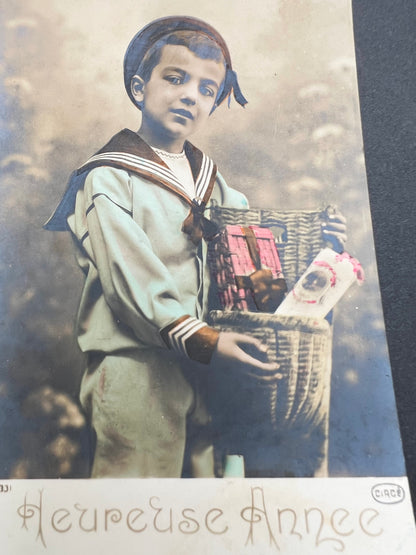 2 Little French Sailor Suited Boys with Armfuls of Presents..
