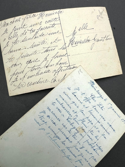 Pair of 1900s French Postcards of Little Boys Anticipating Christmas