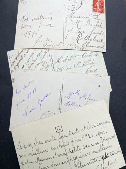 4 French Christmas Postcards sent in 1918 & 1920