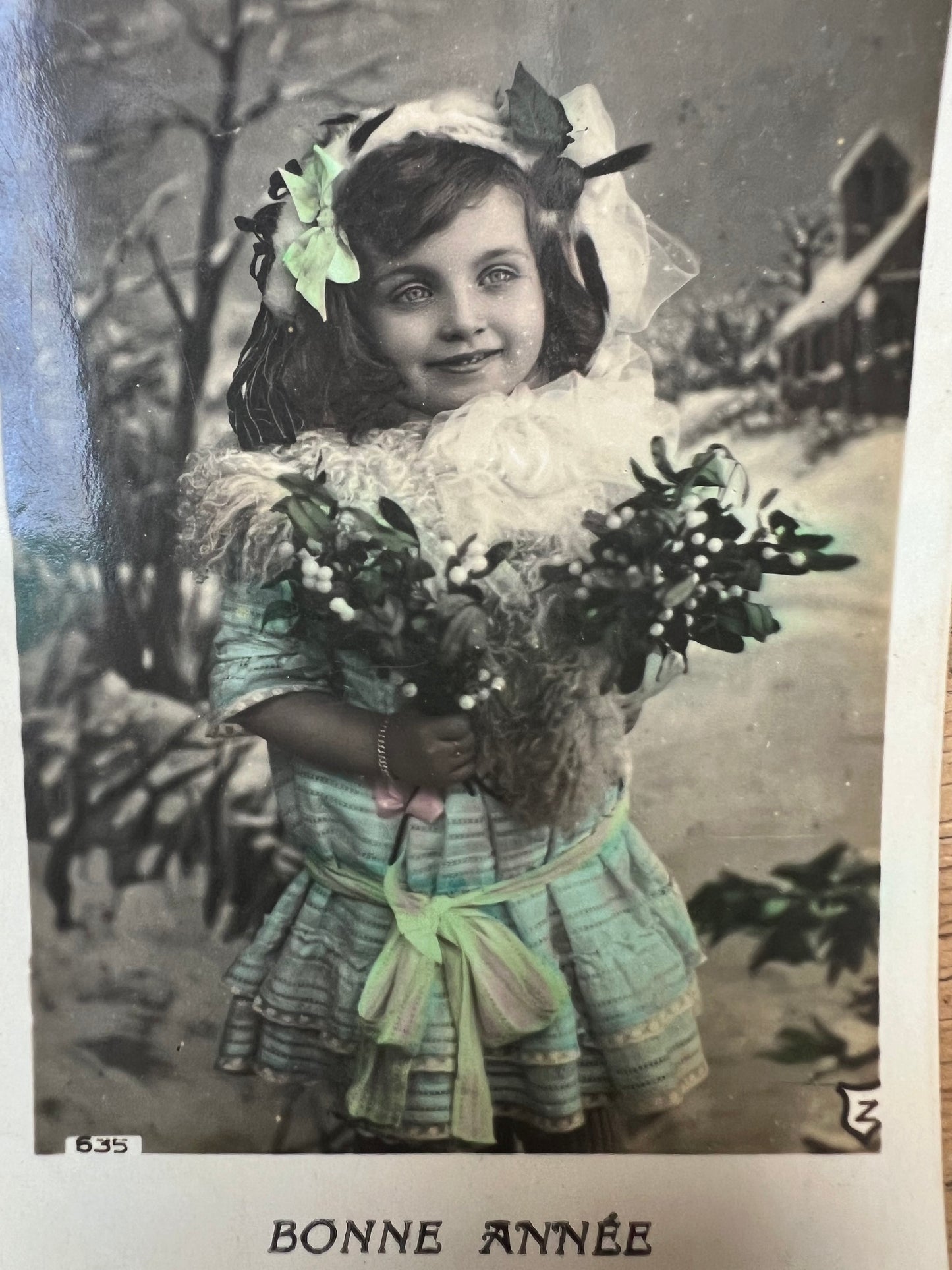 4 French Children in the Snow Christmas Postcards sent in 1916 & 1919
