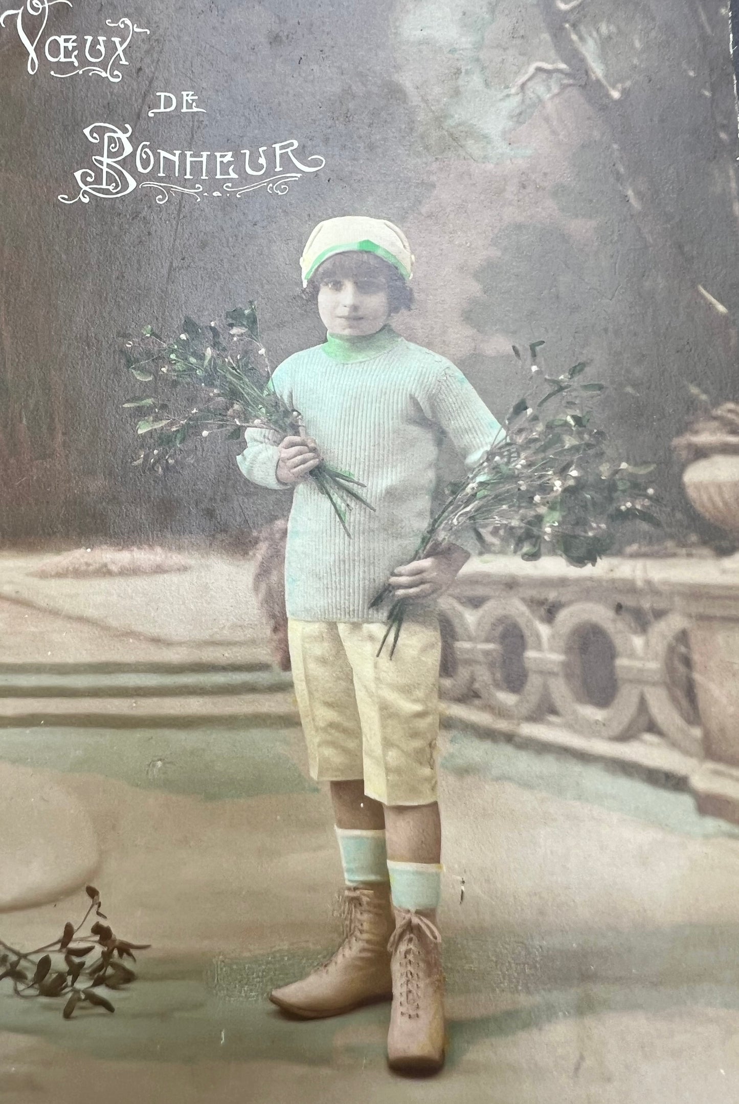 4 French Children in the Snow Christmas Postcards sent in 1916 & 1919