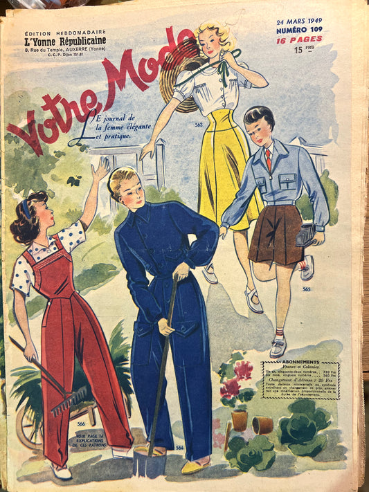 Excellent Gardening Outfits on Cover of March 1949 French Votre Mode