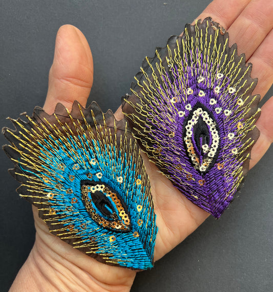 Rather Special Sequin Decorated Peacock Feather Iron-On Patch