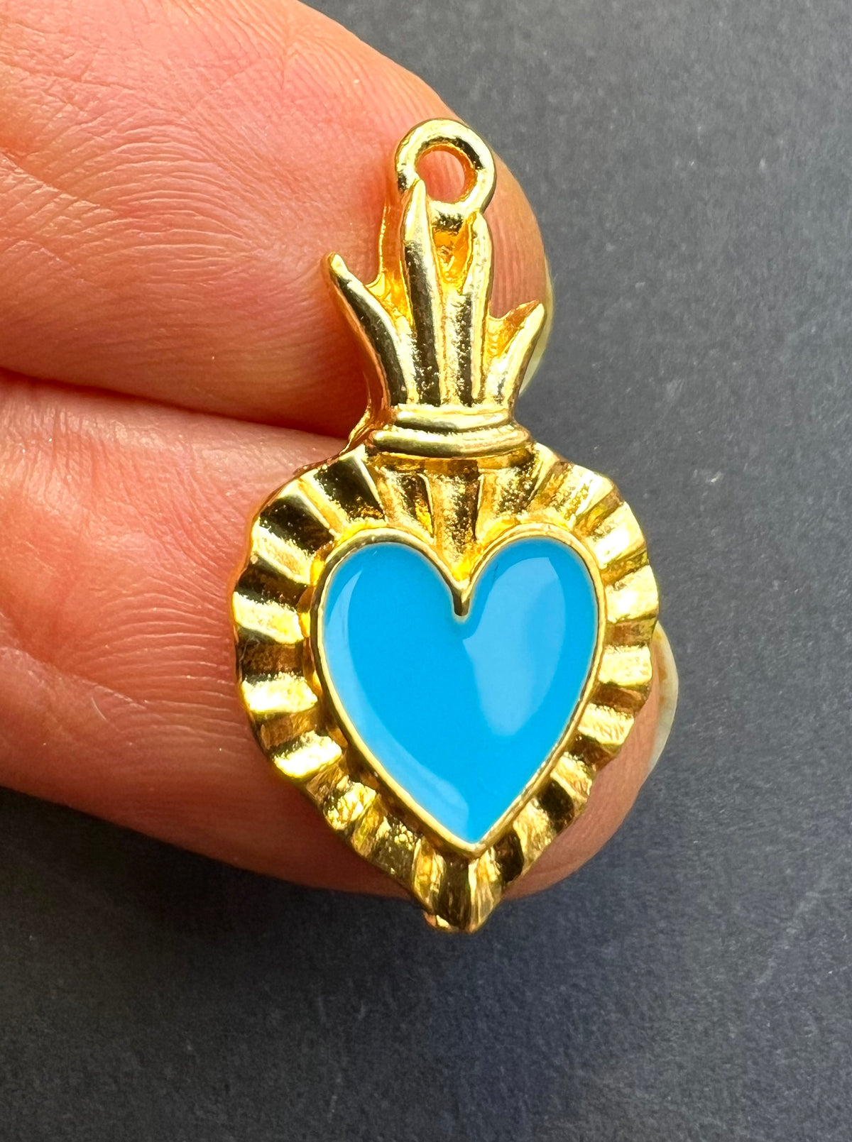 Enamel Blue Flaming Heart Charm / Pendant