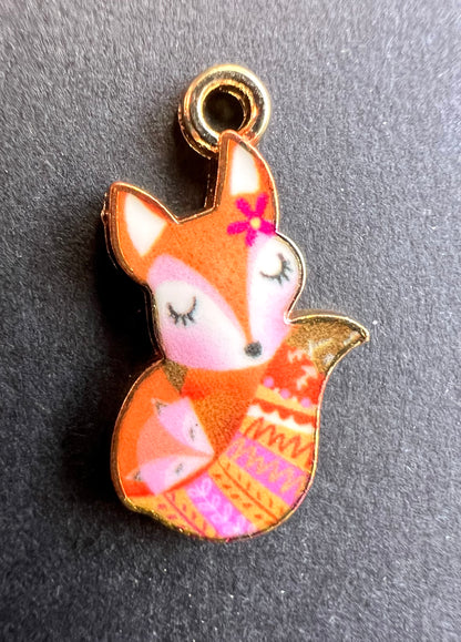 Sweet Enamel Mother + Baby Fox Charm - 1.6cm tall.