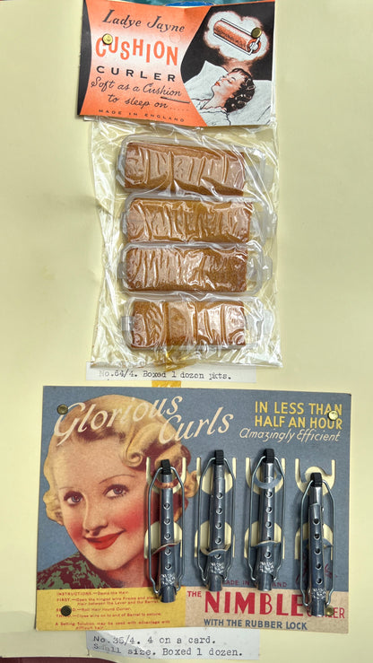 Fantastic 1940s Salesman's File of 10 Hair Clip and Roller Cards incl. Loose Wave Clips