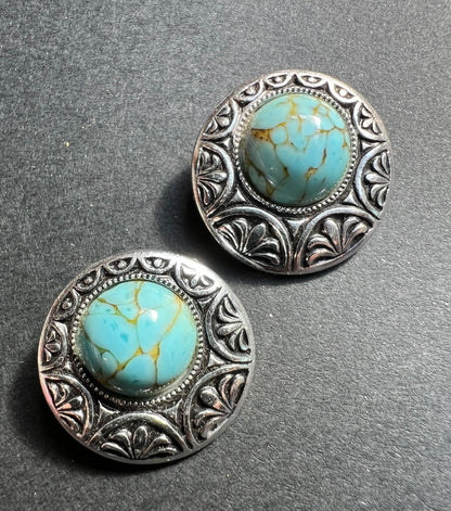 Pretty Vintage Faux Turquoise Clip On Earrings