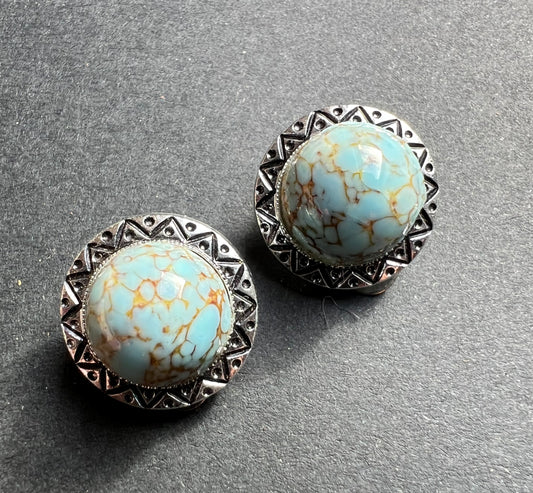 Little Mid Century Faux Turquoise Clip On Earrings