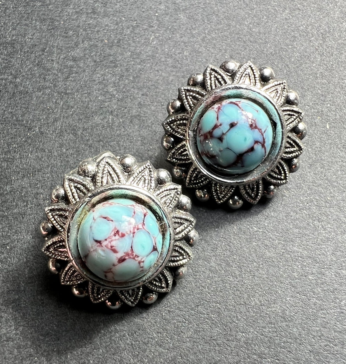 Vintage Decorative Faux Turquoise Clip On Earrings