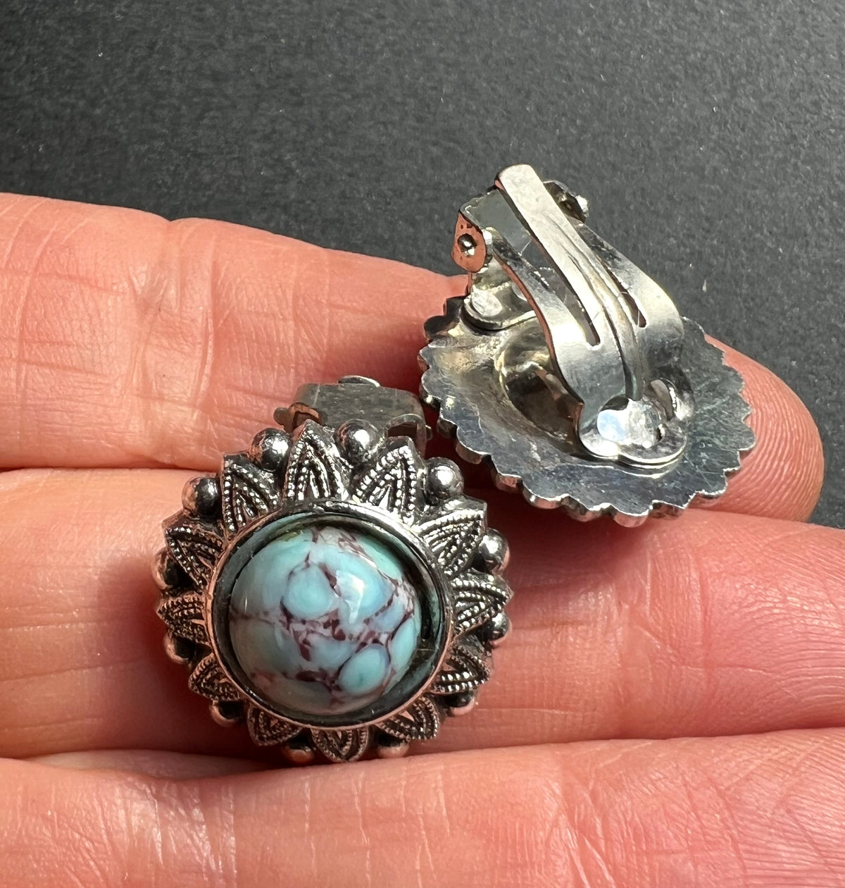 Vintage Decorative Faux Turquoise Clip On Earrings