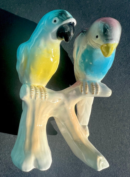Delightful Pair of 1950s/60s Ceramic Parrots - Made in Japan.