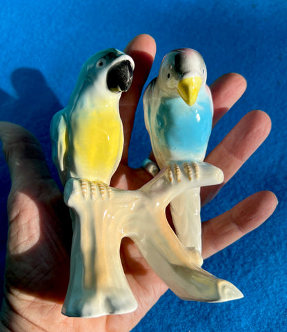 Delightful Pair of 1950s/60s Ceramic Parrots - Made in Japan.