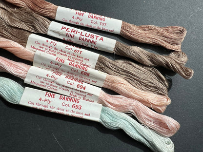 6 Different Colours of  Vintage PERI-LUSTA FINE DARNING Thread