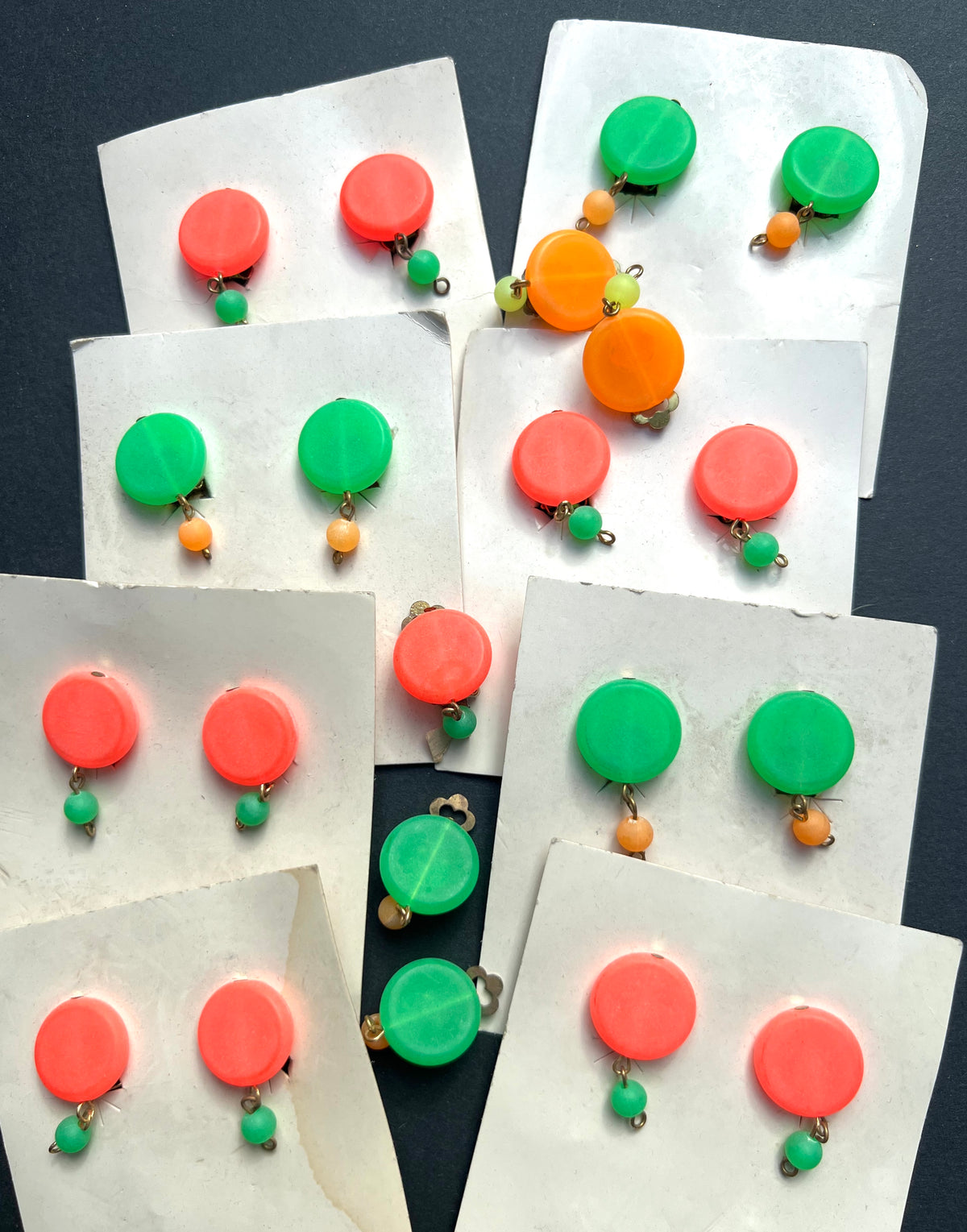 10 Pairs of Neon 1970s Clip On Earrings