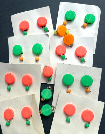 10 Pairs of Neon 1970s Clip On Earrings