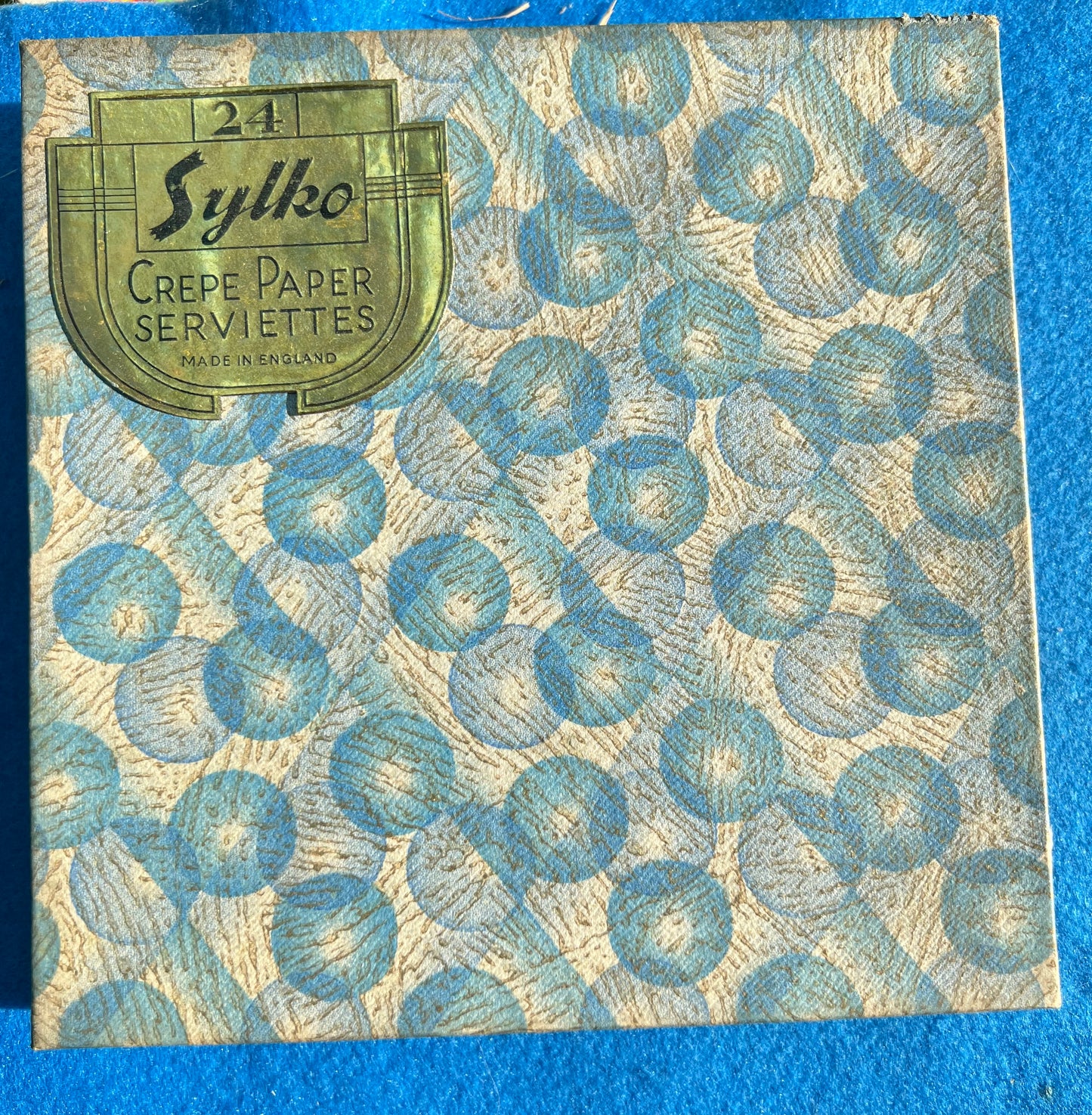 1930s Box of 24 Sylko Crepe Paper Serviettes Made in England - Blue Floral