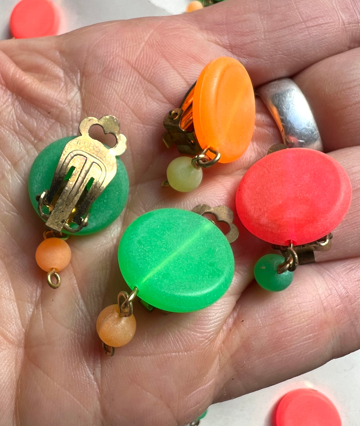 10 Pairs of Neon 1970s Clip On Earrings