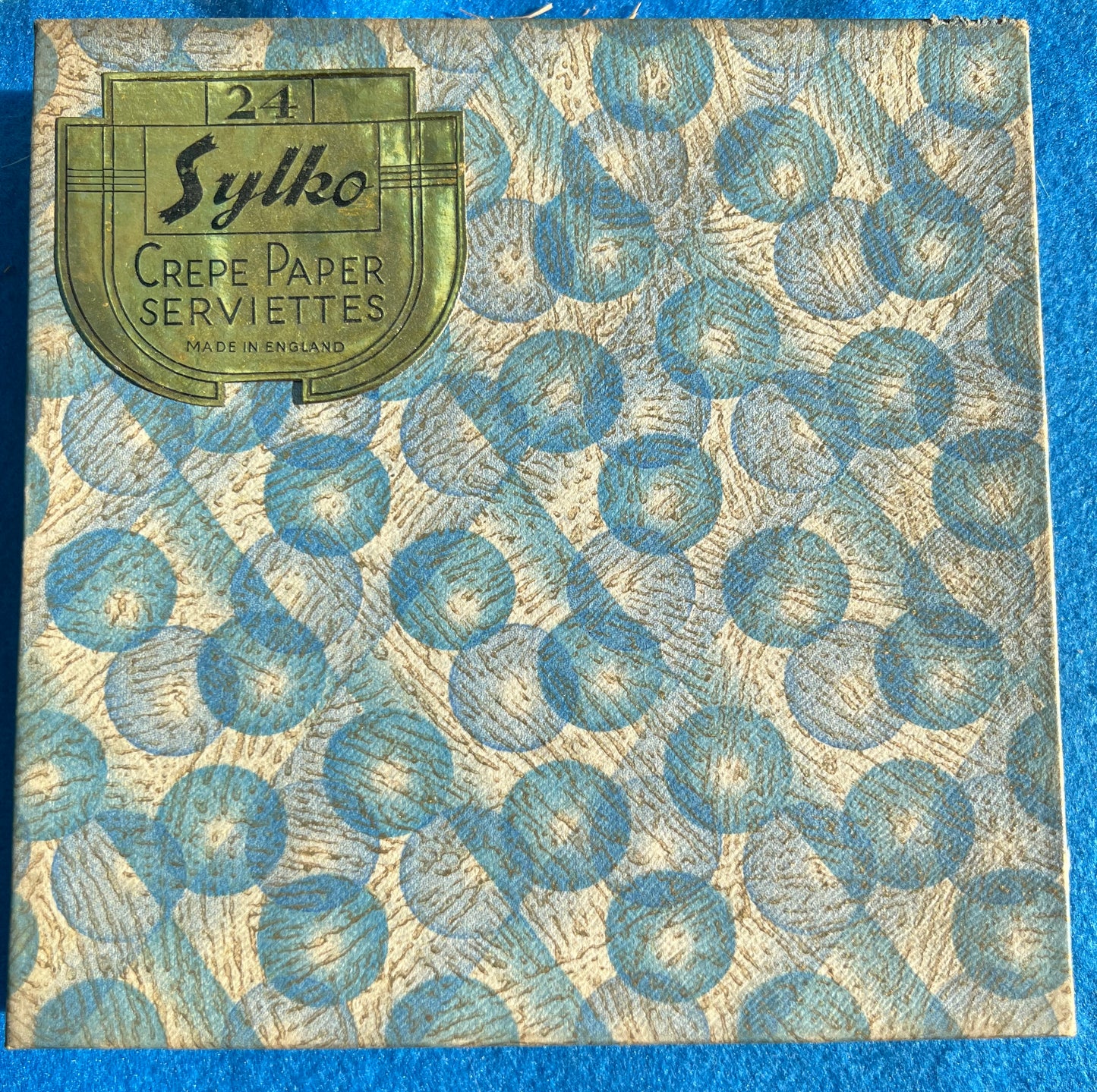 1930s Box of 24 Blue Sylko Crepe Paper Serviettes Made in England