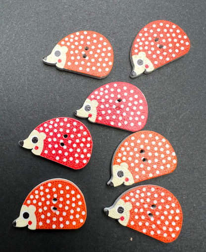 7 Wooden Hedgehog Buttons 2.5cm x 1.6cm