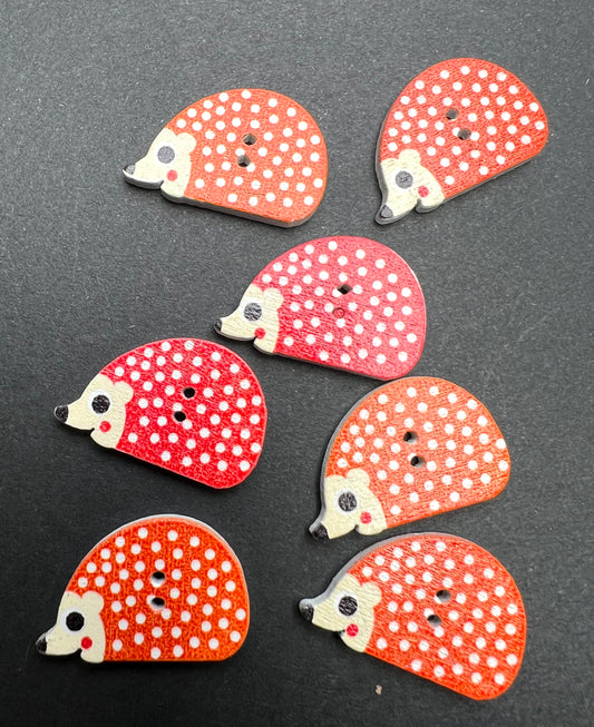 7 Wooden Hedgehog Buttons 2.5cm x 1.6cm