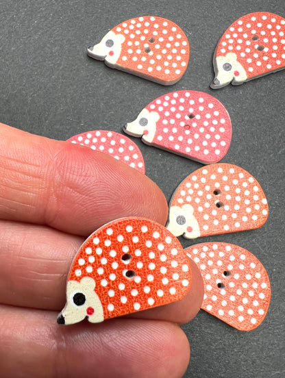 7 Wooden Hedgehog Buttons 2.5cm x 1.6cm
