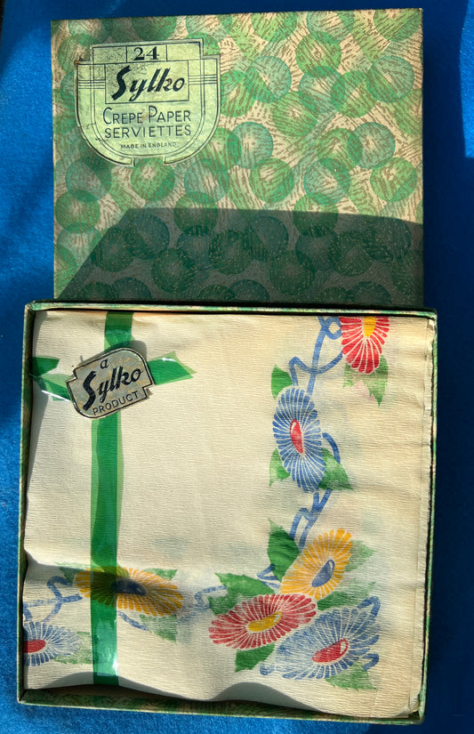 Box of Vibrant 1930s Sylko Crepe Paper Serviettes Made in England