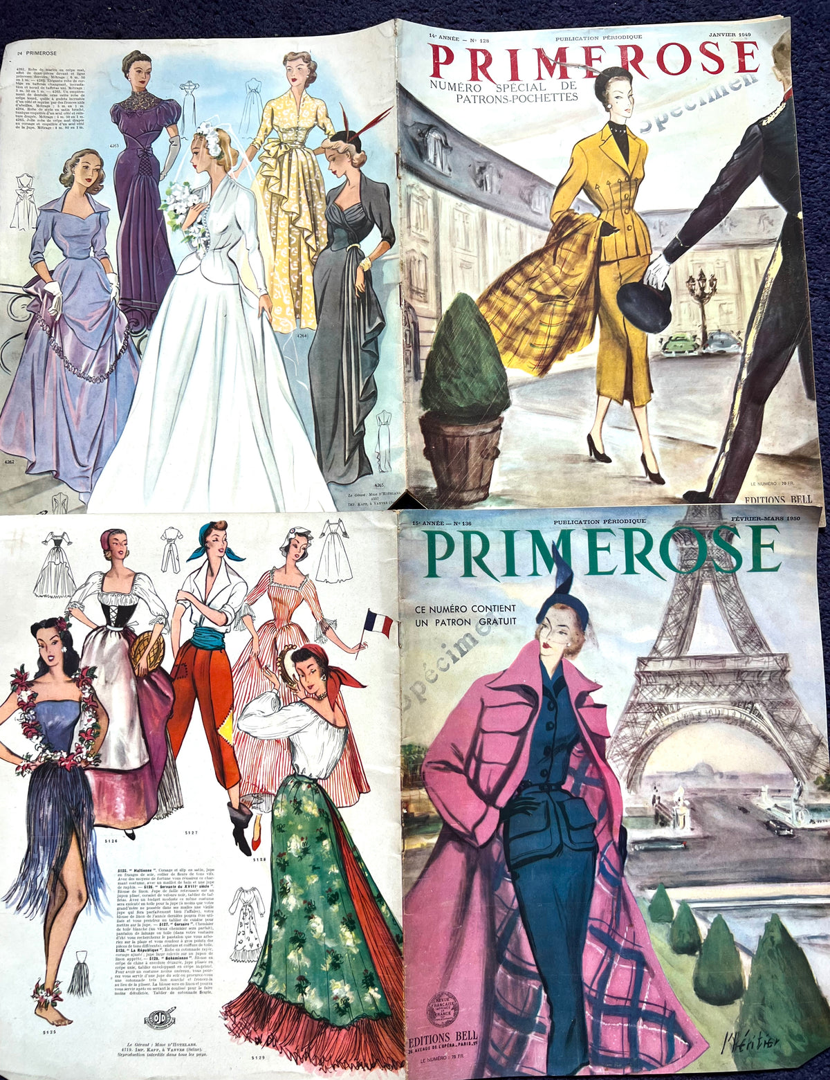 2 Editions of 1949 & 1950 French PRIMEROSE incl. Fancy dress & Wedding Dresses.