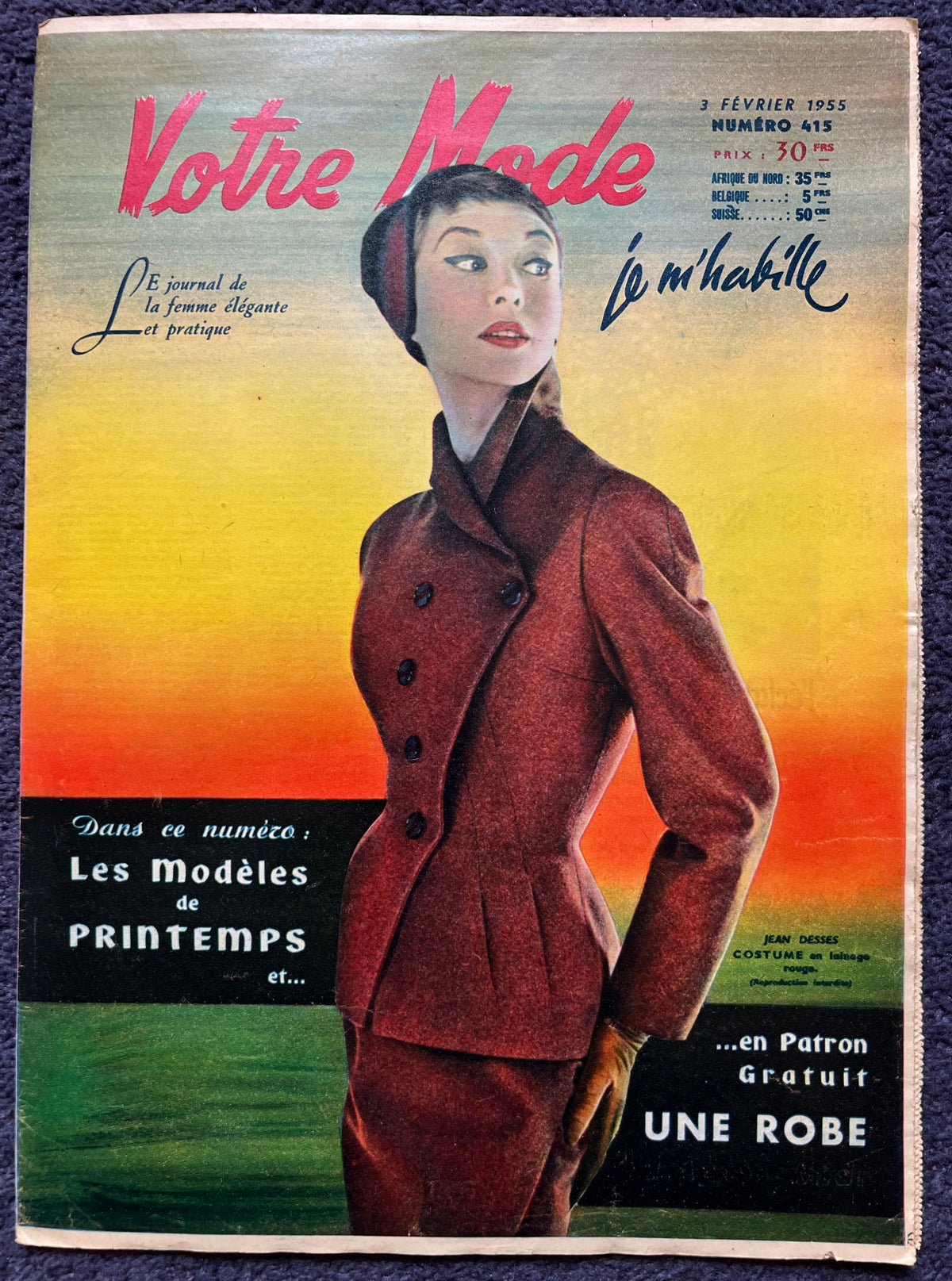 3rd February 1955 French Women's Magazine Votre Mode incl  Dress Pattern