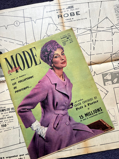 21st March 1957 French Women's Magazine Votre Mode incl  Dress Pattern