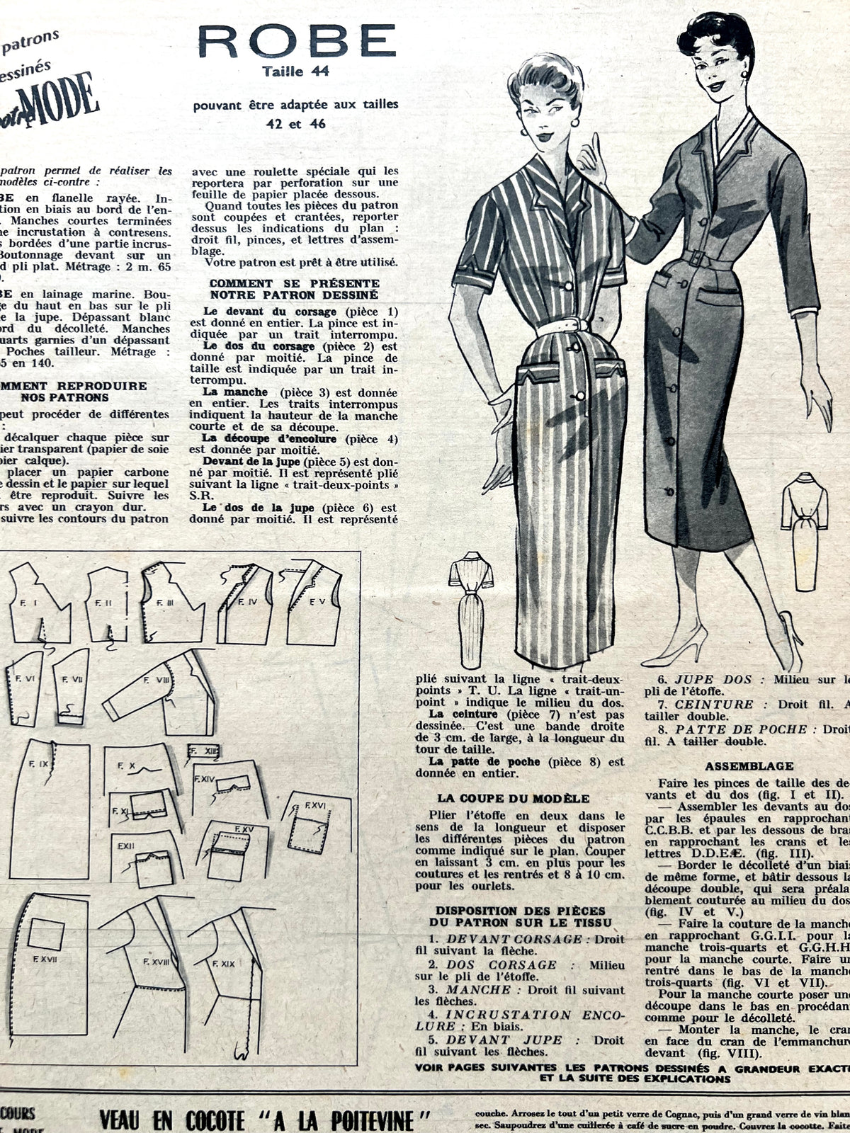 21st March 1957 French Women's Magazine Votre Mode incl  Dress Pattern