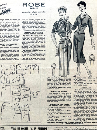 21st March 1957 French Women's Magazine Votre Mode incl  Dress Pattern