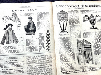 Absorbed in Needlework on Front Cover of 15th December 1922 French Review "La Femme Chez Elle" incl Patterns