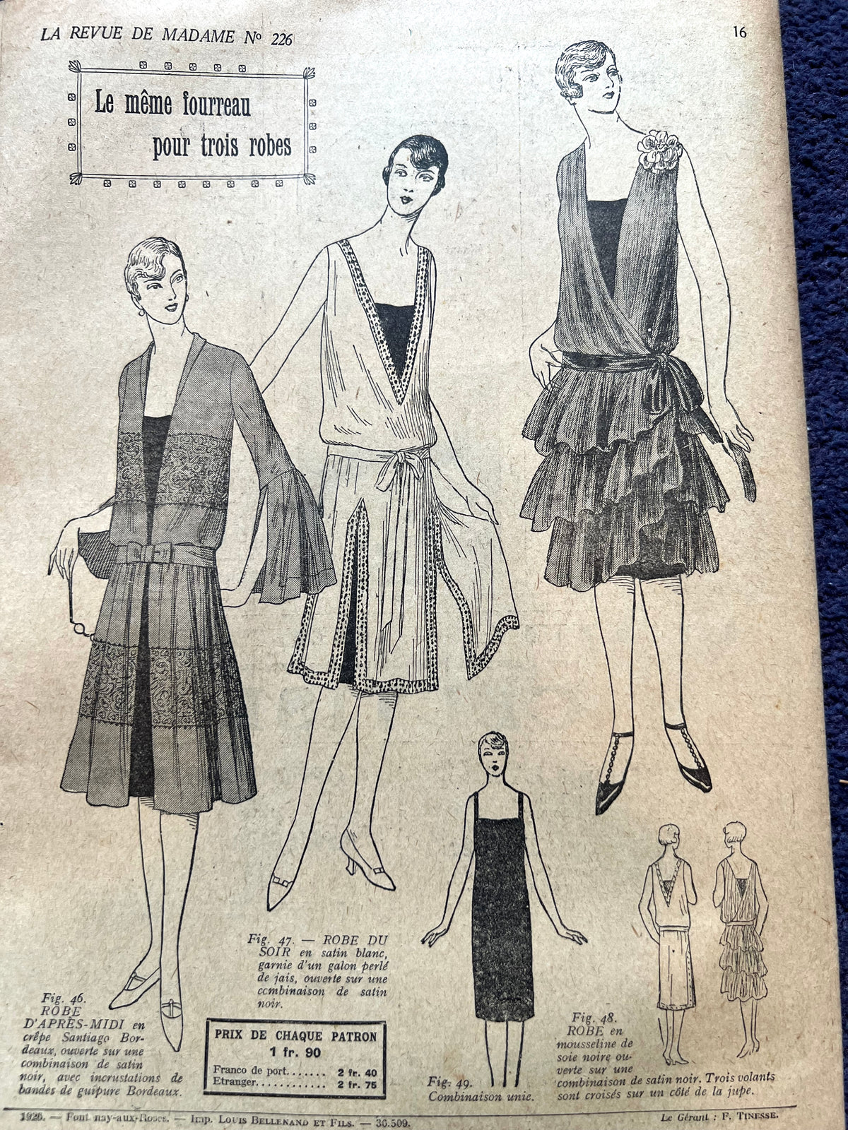 100 Years Old ! 16th December 1926 French Fashion Paper La Revue de Madame