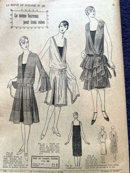 100 Years Old ! 16th December 1926 French Fashion Paper La Revue de Madame